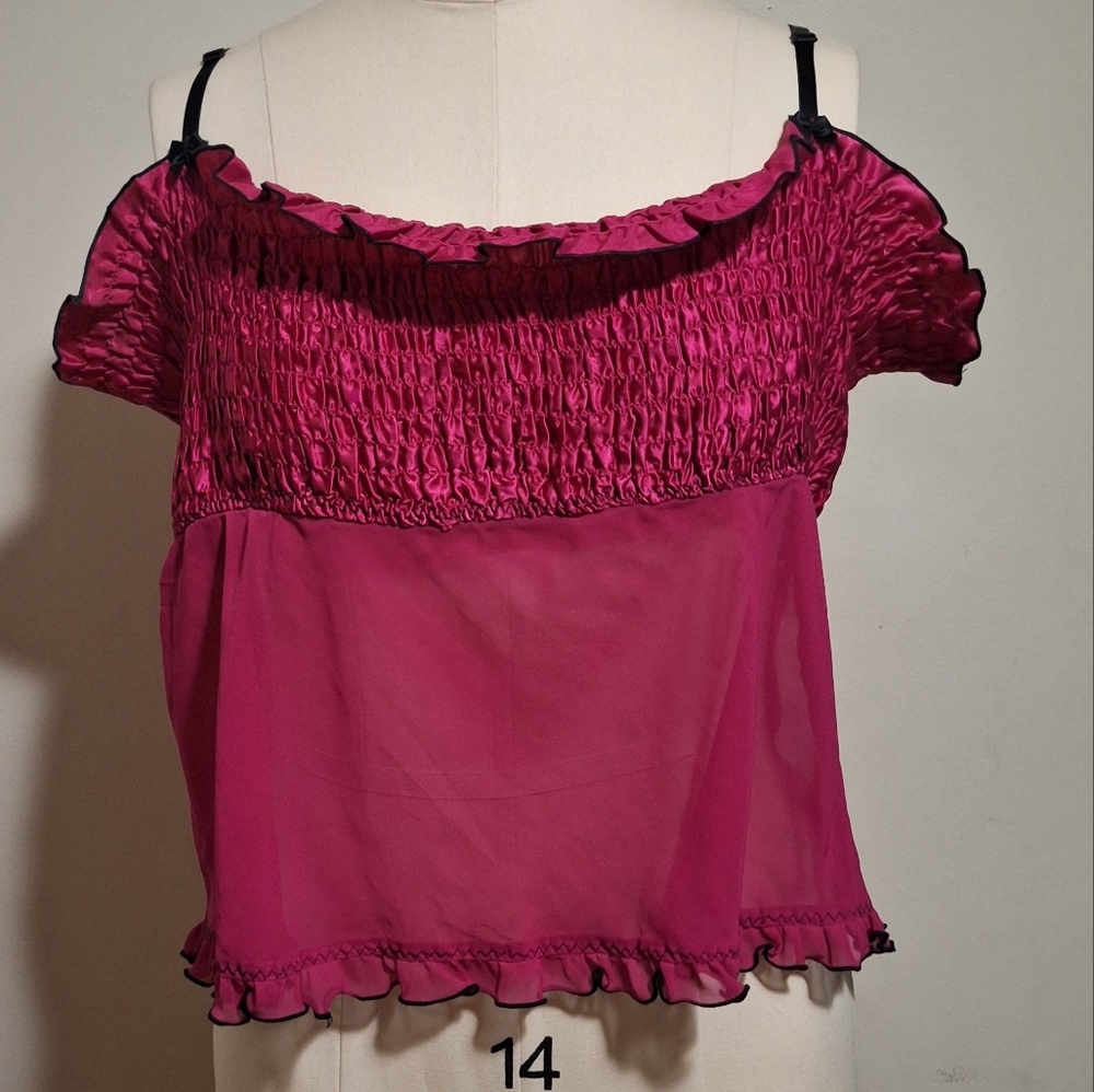 Secret Treasures Pink Smocked Ruffled Camisole Blouse